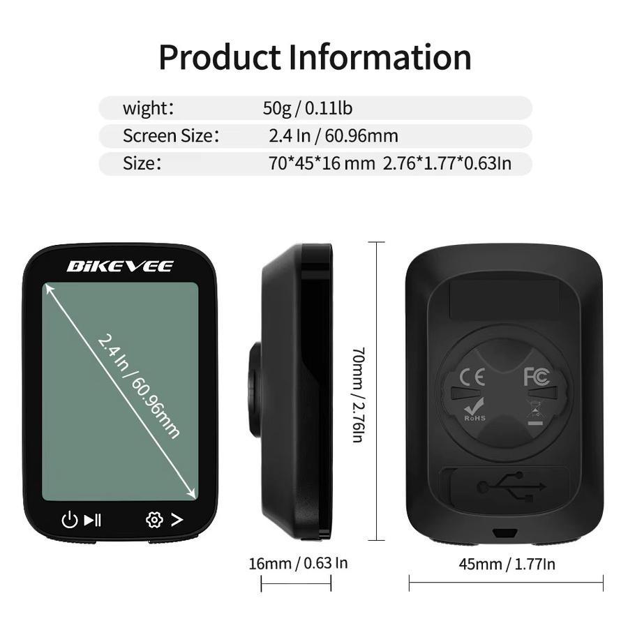 Bikevee GPS-Fahrradcomputer in Schwarz, wasserdichter kabelloser Fahrrad-Tachometer mit multifunktionalem Kilometerzähler und Tracker - Bild 6