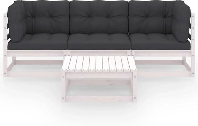vidaXL 4-tlg Garten-Lounge-Set aus massivem Kiefernholz mit Kissen in Weiß und Anthrazit - Bild 1