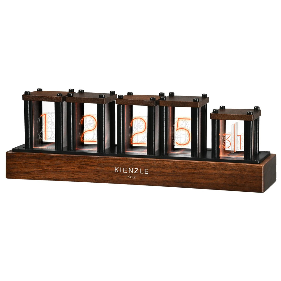 Kienzle LED-Nixie-Uhr in Braun mit Holzgehäuse im Retro-Design - Bild 2