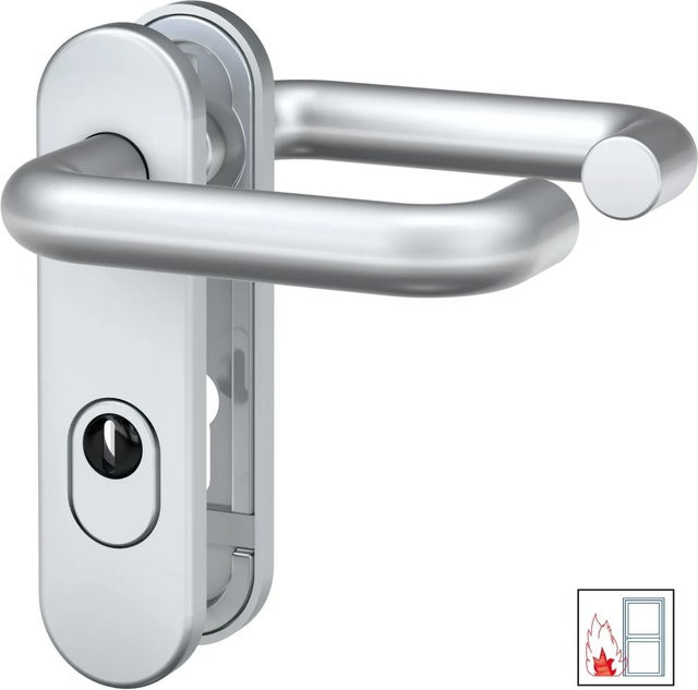 BASI Feuerschutz-Beschlag Drücker-Schutzbeschlag mit Zylinderabdeckung in Silber und Aluminium - Bild 1