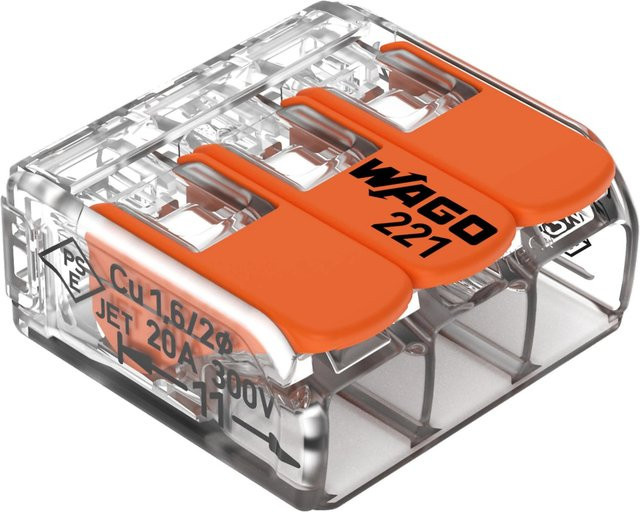 Wago Hebelklemme 3-polig in Orange Ø 0,2 - 4 mm² 5 Stück - Bild 1