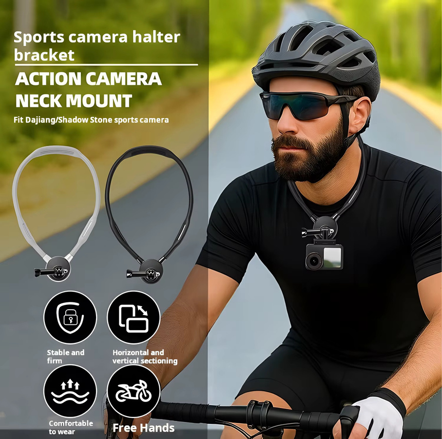2-in-1 Halshalterung SE 2.0 für GoPro, Insta360 und DJI OSMO Action sowie Smartphones, universelles Zubehör in Schwarz - Bild 2