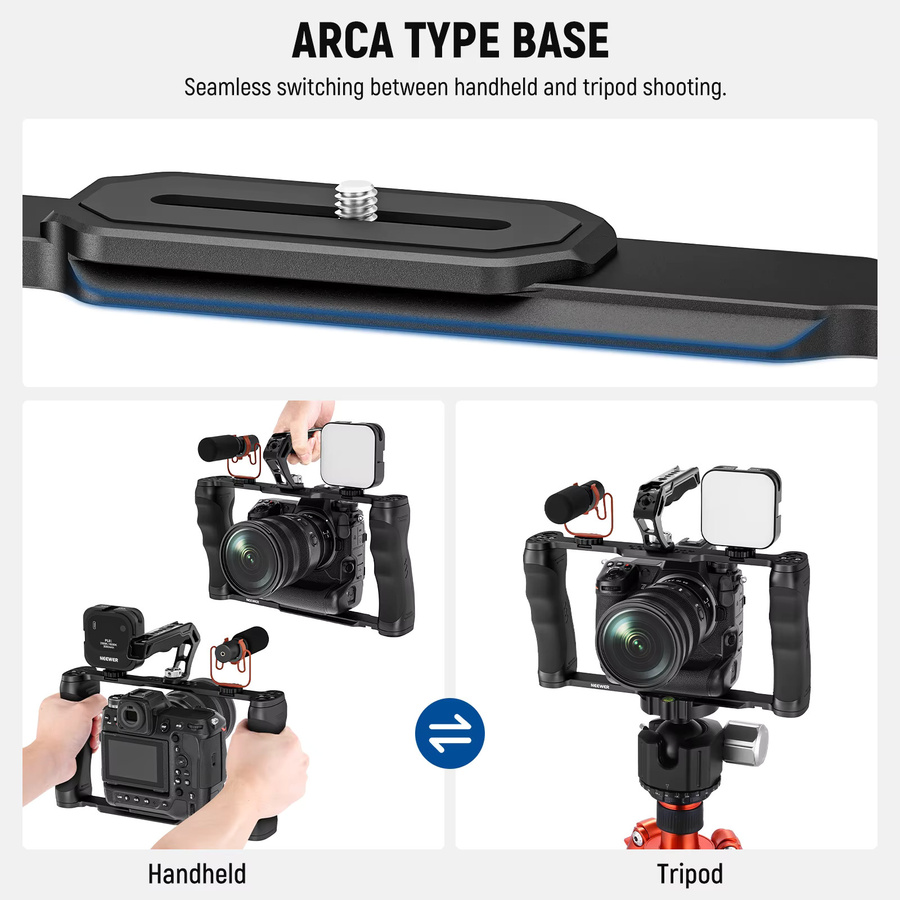 Neewer Universeller Kamera Käfig mit oberem Griff und Arca-Typ Basis sowie 3/8 Arri Locating Kit Video Rig Stabilisator in Schwarz - Bild 6