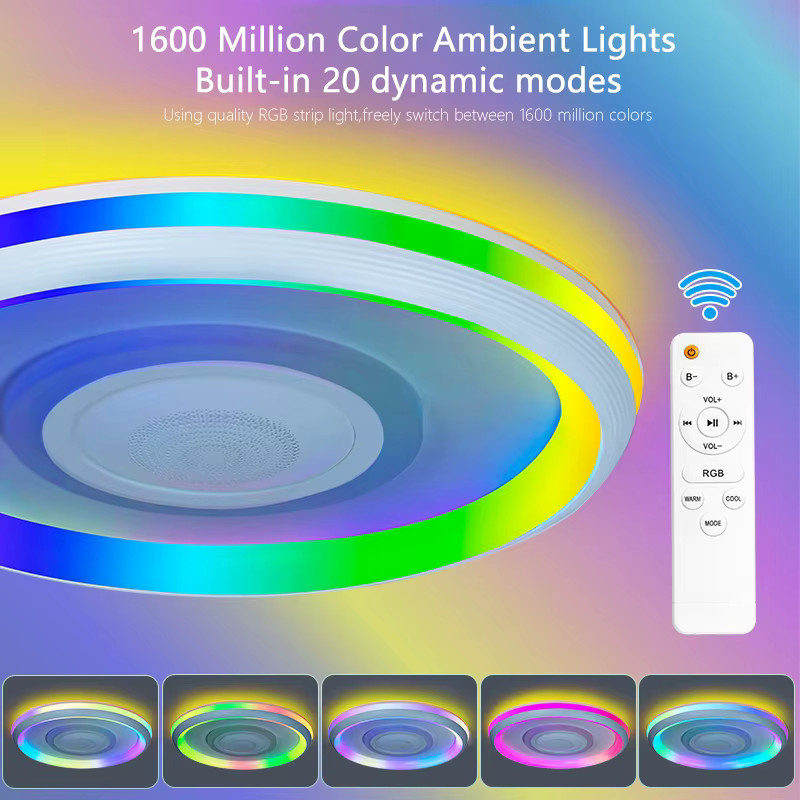 MARPOU RGB-LED-Deckenleuchte in Multicolour, moderne runde Musiklampe mit Fernbedienung und App-Steuerung, dimmbar für Wohnzimmer und Schlafzimmer - Bild 4