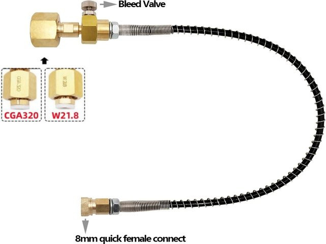 Verstärkter Federschlauch-Kit von zimakyfa mit Anschluss an Kohlendioxid-Tank-Nachfülladapter W21,8–14 oder CGA320 und 8-mm-Schnellbuchse - Bild 1