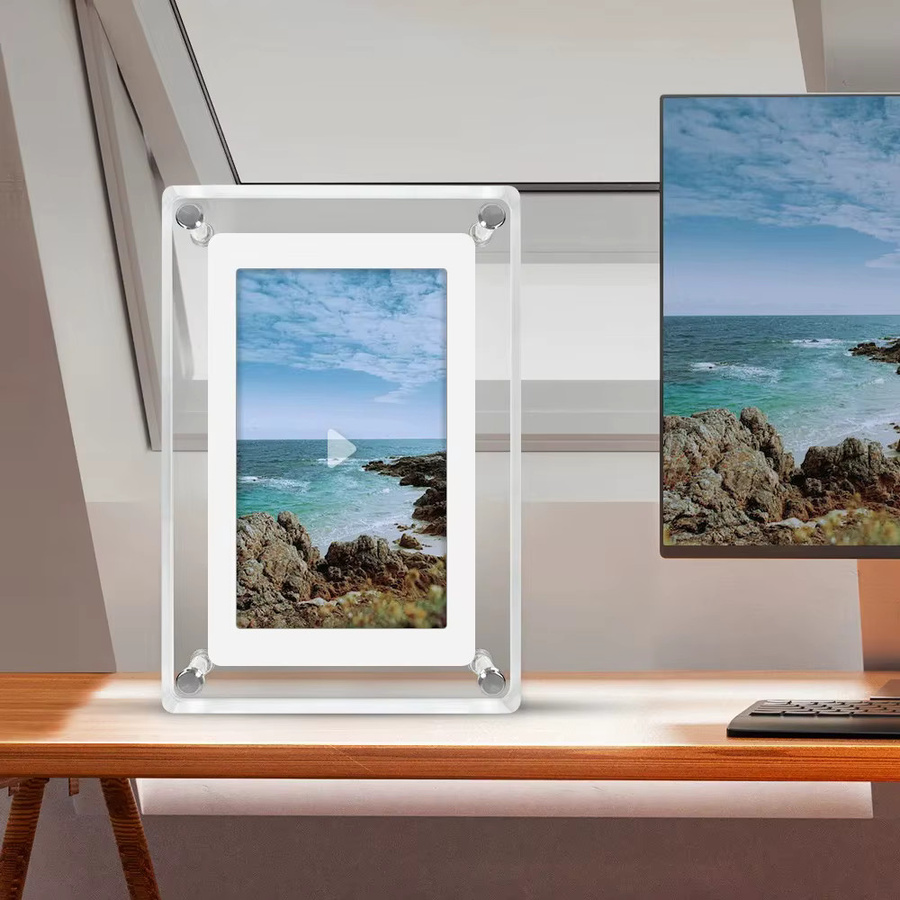 ILUUK Digitaler Acryl Bilderrahmen 5 Zoll mit IPS-Bildschirm, 1200mAh Akku und 4G Speicher, Farbe: transparent - Bild 1