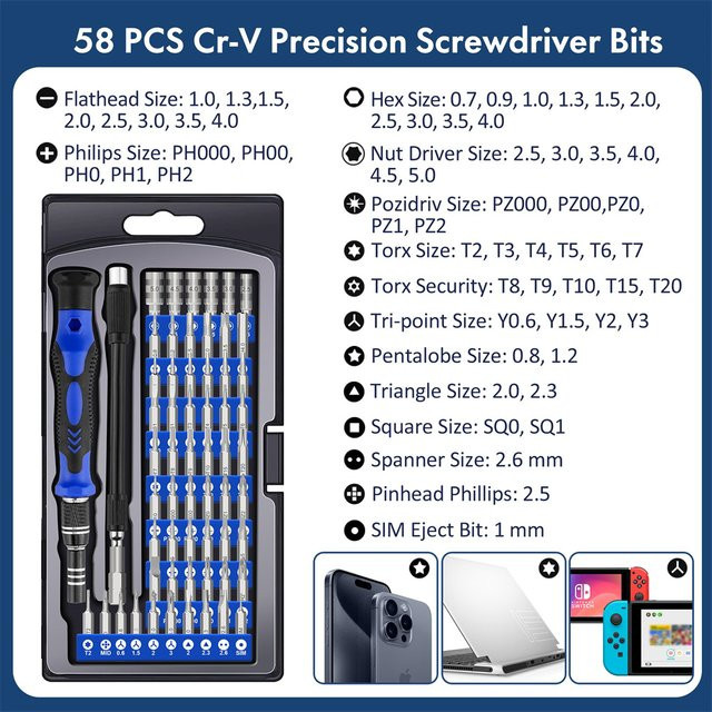 62-in-1 Präzisions-Schraubendreher-Set aus CR-V-Stahl mit magnetischer Verlängerung und flexibler Welle für Telefon und PC Reparaturen - Bild 1