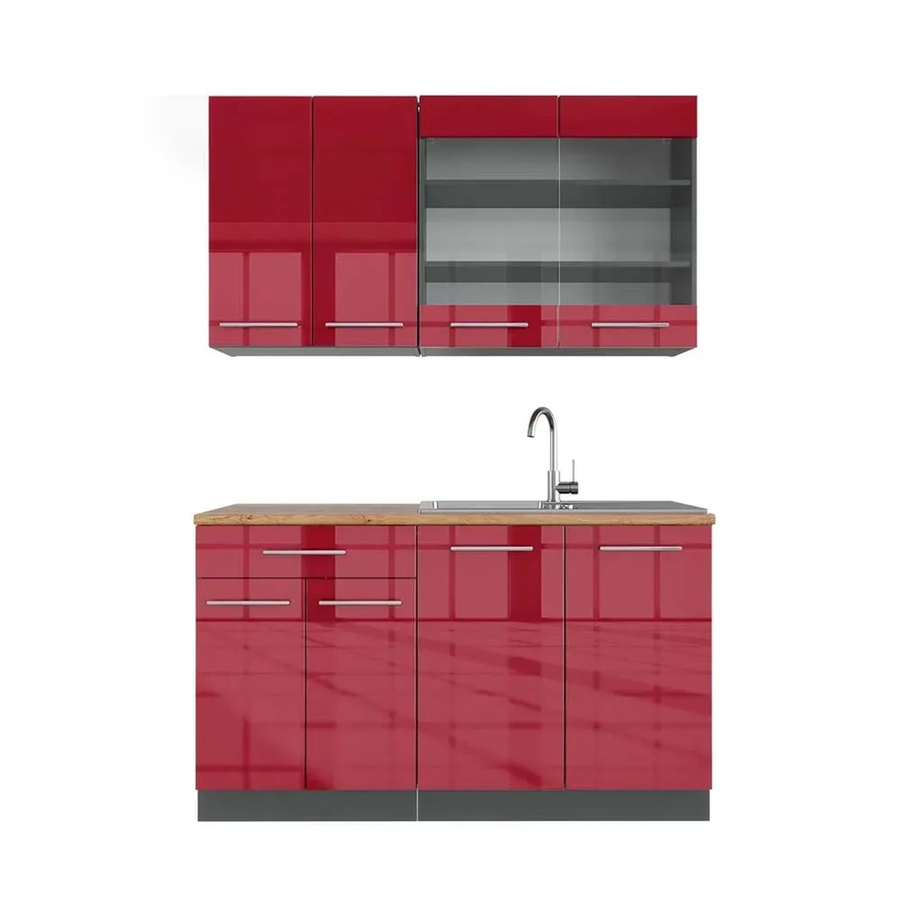 Vicco Fame-Line Singleküche Bordeaux Hochglanz und Anthrazit mit Eiche-Elementen, Breite: 140 cm - Bild 2