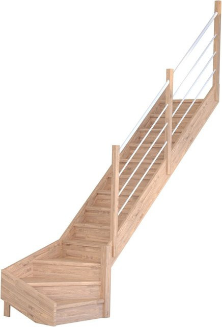 StarWood Treppe Mykonos Pro Eiche mit Holz-Edelstahl-Geländer in Weiß und Braun, Breite: 80 cm - Bild 1
