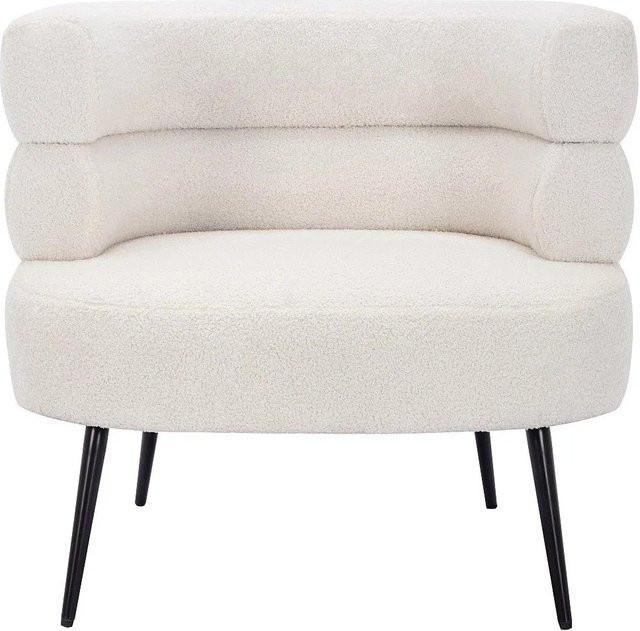 Vente-unique Sessel Camedo mit gerader Rückenlehne und Armlehnen in Weiß aus Bouclé-Stoff, Breite: 80 cm - Bild 1