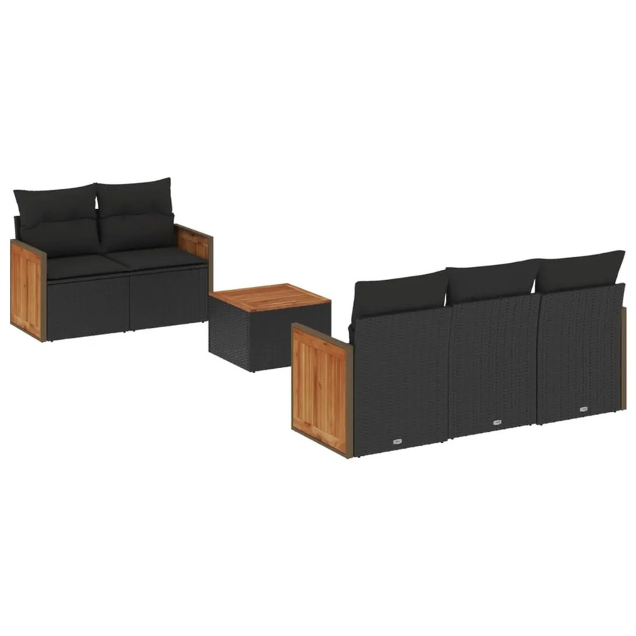 vidaXL 6-teilige Garten-Sofagarnitur aus Poly-Rattan mit Kissen in Schwarz - Bild 2