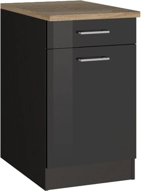 Held Möbel Küchenunterschrank Mailand mit Tür und Schublade Hochglanz Graphit B: 50 cm, H: 85 cm, T: 60 cm - Bild 1