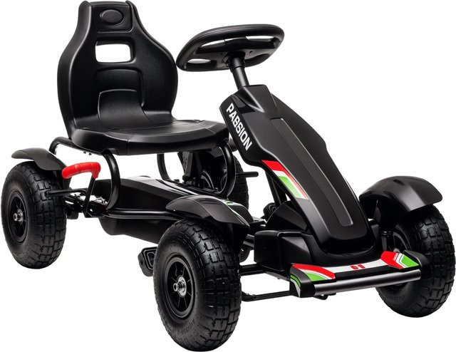 HOMCOM GoKart Tretfahrzeug mit Handbremse und verstellbarem Sitz, Schwarz, B/T/H: 58 x 61 x 121 cm - Bild 1