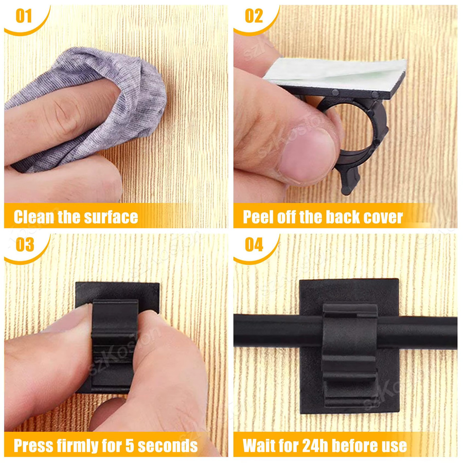 SZKOSTON Kabelklemmen aus Nylon in Schwarz, selbstklebende und wiederverwendbare Schnallen zur Kabelbefestigung für 7,9–10,3 mm Kabel - Bild 6