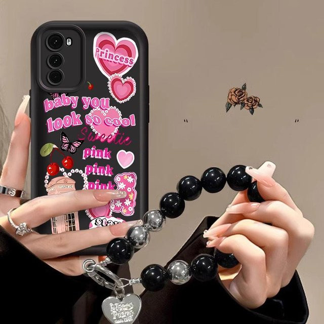 Silikon Handyhülle mit Schmetterlings-Design und Lanyard für Motorola E32, E30, E15, E13, E14, E40, E22i, Moto G60, G60s, G60f, G50, G50 Neo, G50 Pro in Schwarz - Bild 1