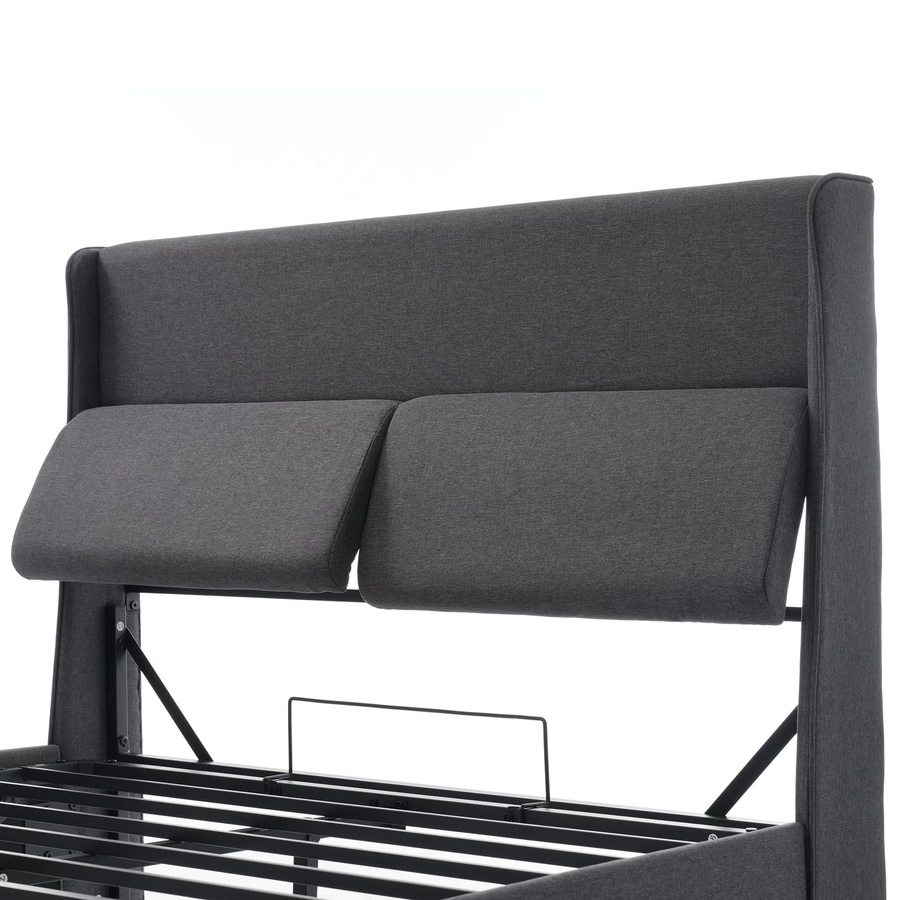 KOMHTOM Polsterbett Doppelbett in Grau mit hydraulischem Stauraum und Metall-Lattenrost, B/T/H: 160 x 200 cm - Bild 4