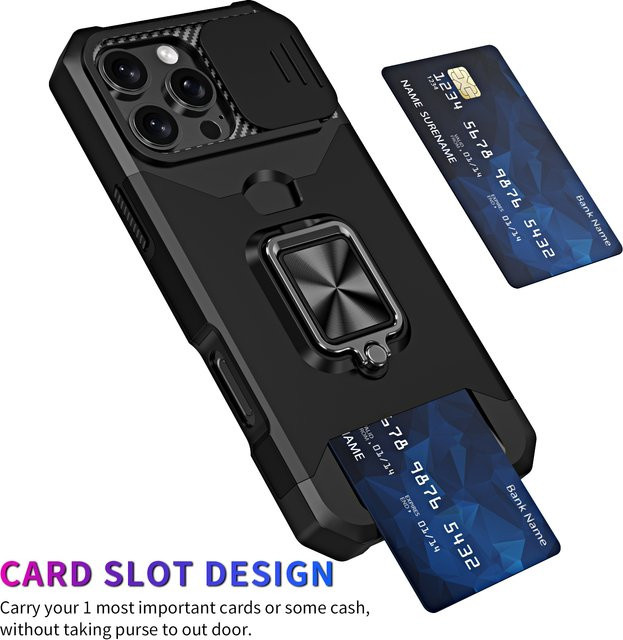 Rotierender Kartenhalter mit 360 Grad Halterring als stoßfeste Schutzhülle für iPhone 11 bis iPhone 16 Pro Max in Schwarz oder Blau - Bild 1