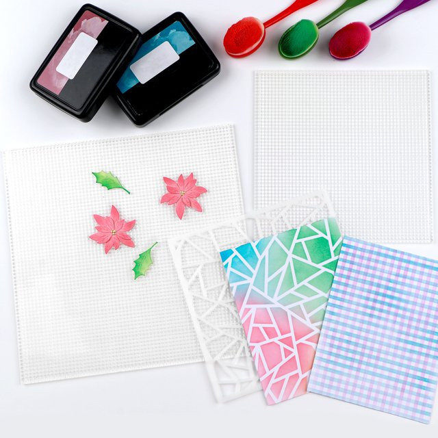Transparente Bastelmatte mit Gitter für Schablonier-Tintenmischungen und Photopolymer-Stempel - Bild 1