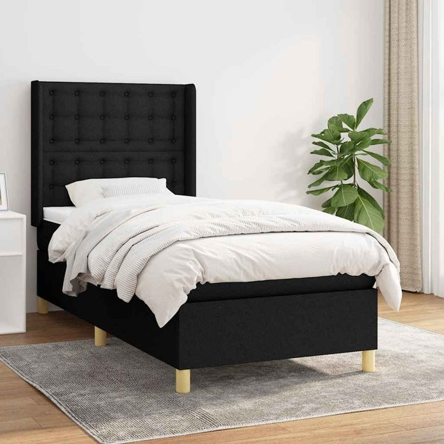 vidaXL Boxspringbett Hybrid mit Matratze und Taschenfederkern, Schwarz, B/T: 80 x 200 cm - Bild 2