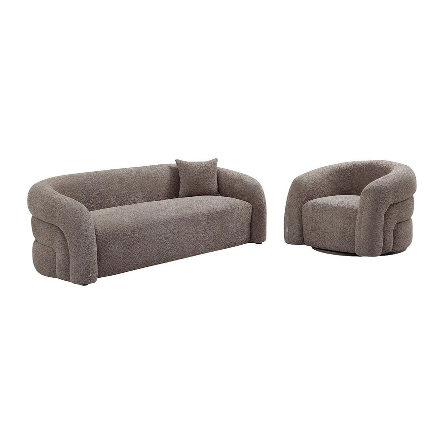 Maison Céphy Couchgarnitur Lapiota in Taupe mit 3-Sitzer-Sofa, Sessel und Zierkissen aus Bouclé-Stoff - Bild 2