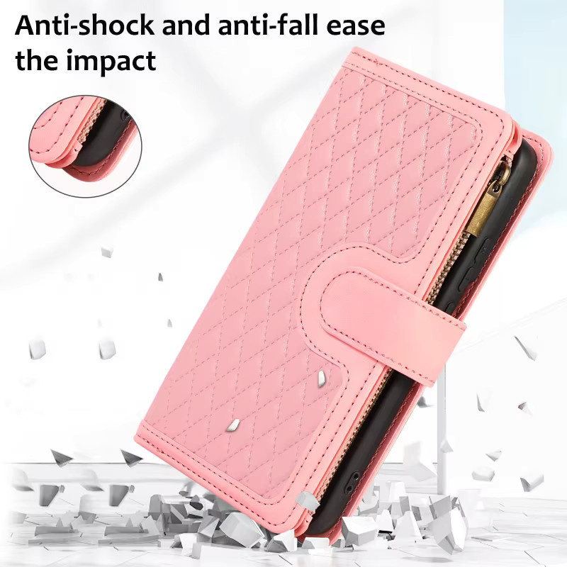 Leder Handyhülle mit Lanyard und Reißverschluss für Samsung Galaxy S26 Ultra S25 Edge S24 S23 S22 Plus S21 FE Note 20 als Brieftasche und Kartenhülle in Schwarz und Pink - Bild 4