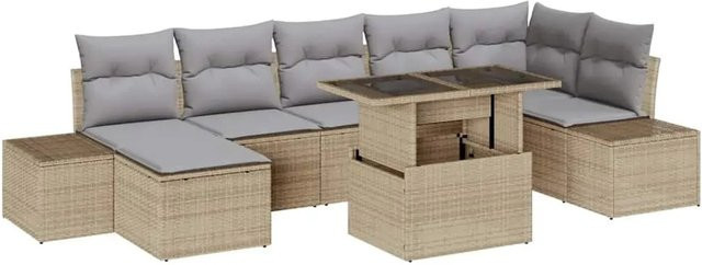 vidaXL 8-teiliges Garten-Sofa-Set in U-Form aus Poly Rattan mit Kissen in Beige - Bild 1