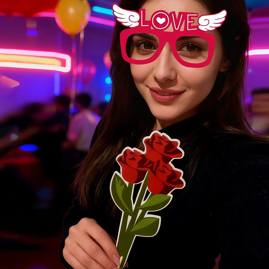 25-teiliges Set Foto-Requisiten zum Valentinstag und Junggesellenabschied aus Papier in Pink - Bild 4