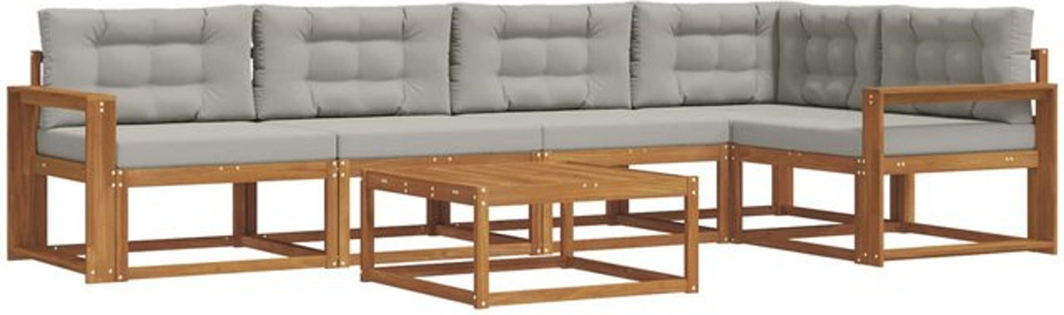 Modernes Outdoor-Sofagarnitur Set aus Akazie mit 6-teiligen Kissen in Natur und Hellgrau von vidaXL - Bild 1