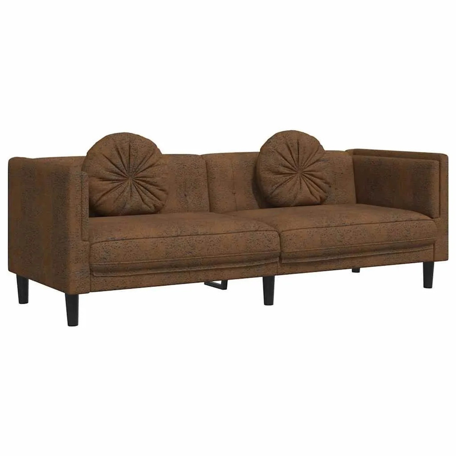 vidaXL 3-Sitzer Sofa in Braun mit Mikrofaserstoff und Kunstleder-Optik, modernes Design mit Armlehnen und Massivholzrahmen, B/T/H: 193,5 x 77,0 x 70,0 cm - Bild 2