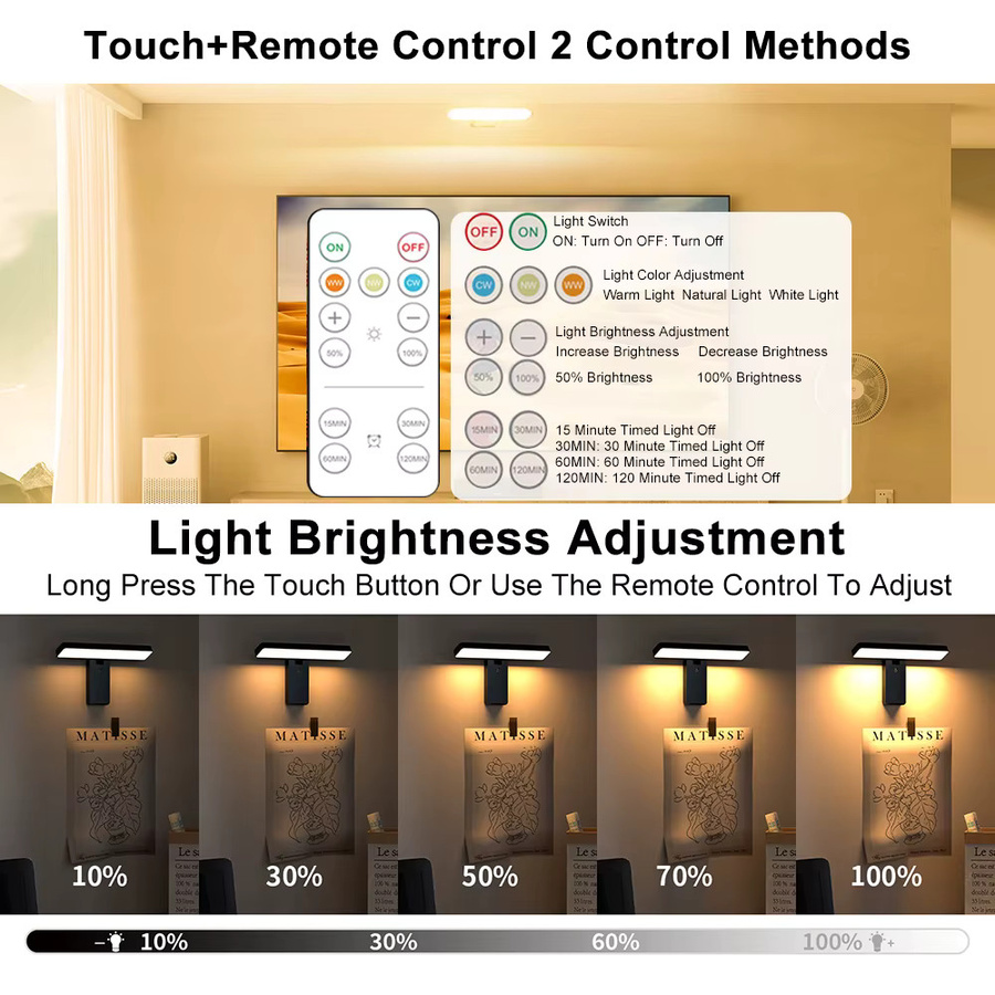 2 Stück UMEXUS Wiederaufladbare LED-Wandleuchten in Schwarz, kabellose USB-Bilderleuchten mit einstellbaren Farben und flexibler Ausrichtung - Bild 3