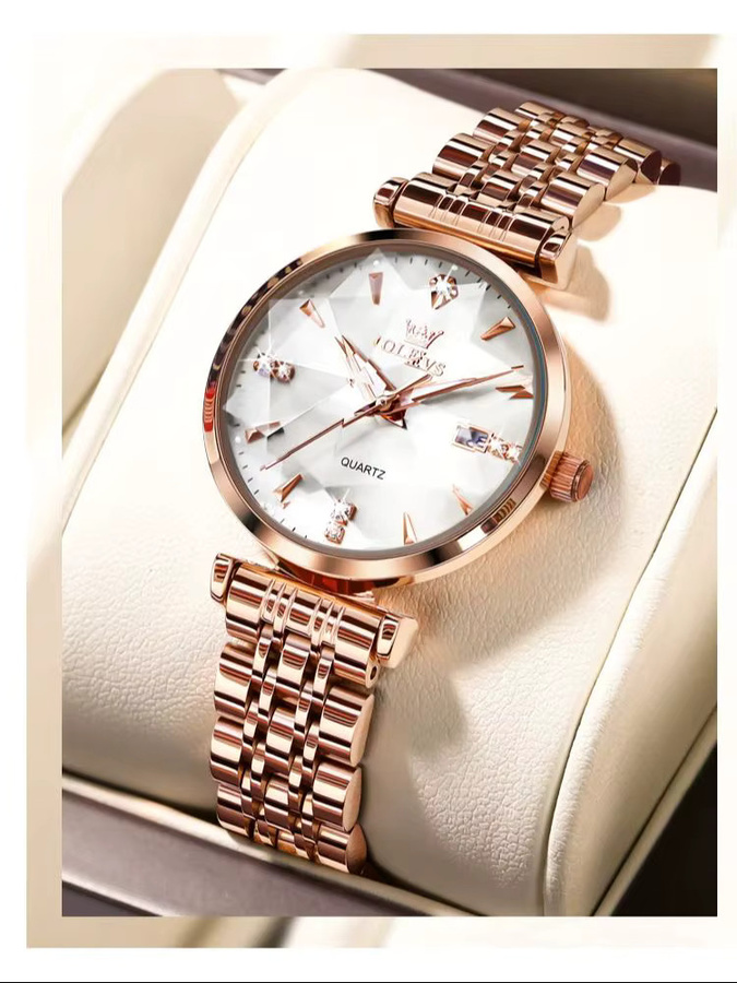OLEVS Armbanduhr, Quarz, Edelstahl, Roségold, Diamant, Damen - Bild 5