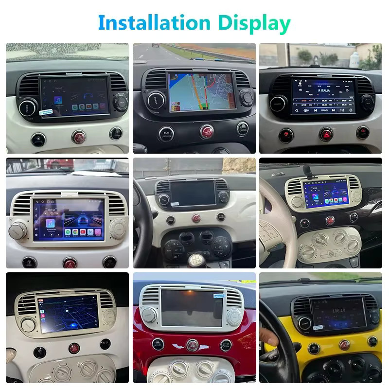Junsun Android Multimedia System für Fiat 500 und 500C Abarth (2007 bis 2015) mit Touchscreen, kabellosem CarPlay, Android Auto, GPS Navigation, Bluetooth, USB und Wifi in Schwarz - Bild 2