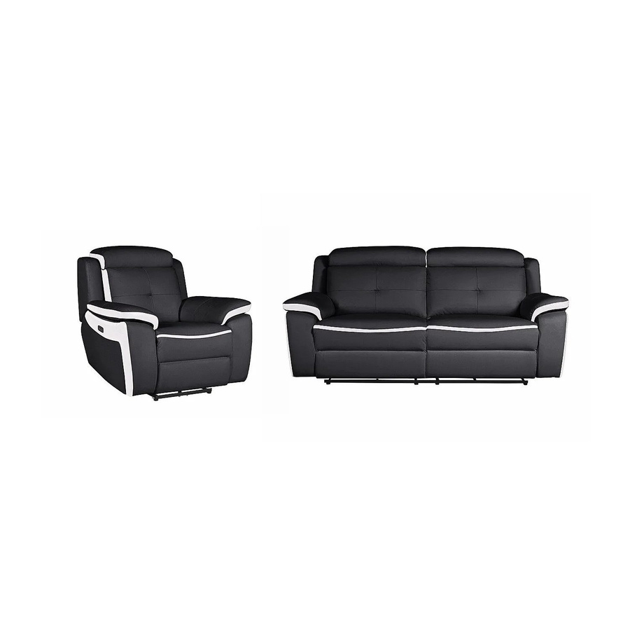 Vente-unique Couchgarnitur Angelique mit Sessel aus Leder in Schwarz-Weiß, Breite: 207 cm, Tiefe: 106 cm - Bild 2