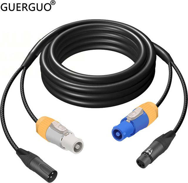 GuerGuo Powercon DMX-Kombikabel in Schwarz mit 3-poligem PowerCon-Eingang zu Ausgang und XLR-Buchse auf Stecker für Bühnenbeleuchtung und Audio - Bild 1