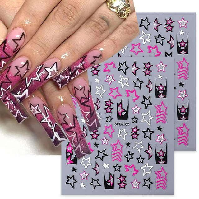 SWEET TREND Nagelaufkleber, Sternen-Design, Rosa, Silber Glitzer, 2 Stück - Bild 1