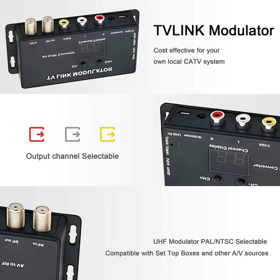 Tuoying AV zu RF TV Link Modulator mit IR-Fernbedienung Range Extender für analoges TV in Schwarz - Bild 5