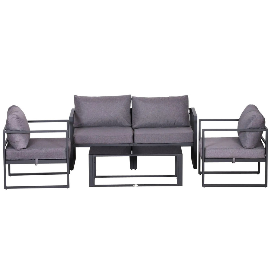 Outsunny 4-tlg. Gartenmöbel Set aus Aluminium und Polyester mit Sitzkissen, Grau, B/T/H: 138 x 69 x 63 cm - Bild 2