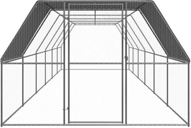vidaXL Außenvoliere für Hühner aus verzinktem Stahl in Silber, B/T/H: 12 x 3 x 2 m - Bild 1