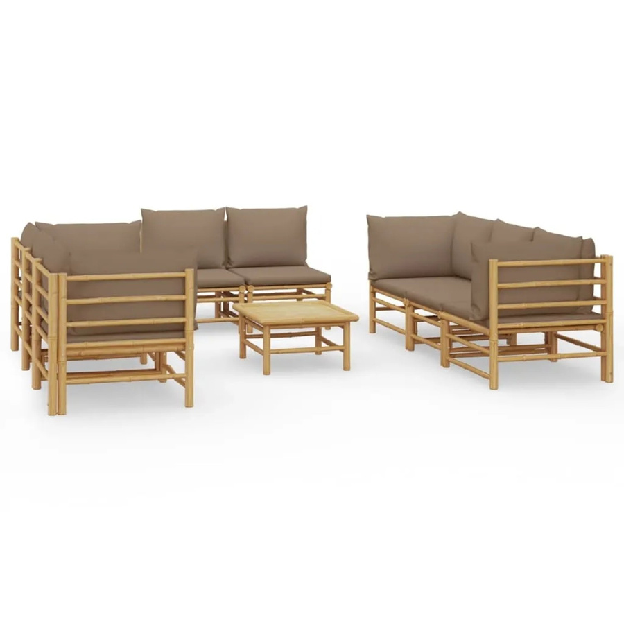 vidaXL 9-tlg. Garten-Lounge-Set aus Bambus mit Kissen in Beige und Braun - Bild 2