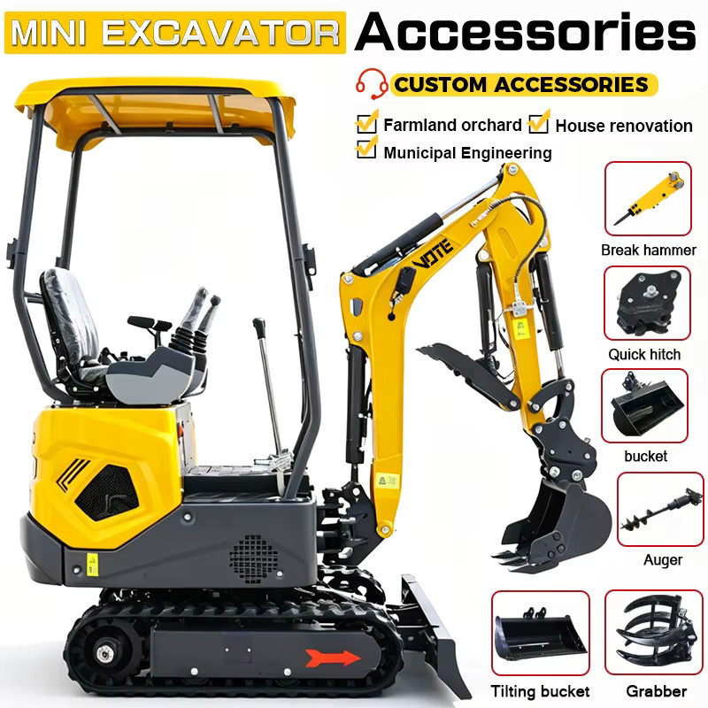 Gelber Mikrobagger Crawler Minibagger mit CE EPA EURO5 Zertifizierung für 1 Tonne bis 2 Tonnen - Bild 4