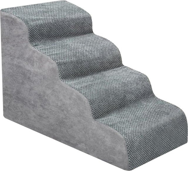Rutschfeste 4-stufige Hundetreppe in Grau mit abnehmbarem und waschbarem Bezug für dein Haustier - Bild 1