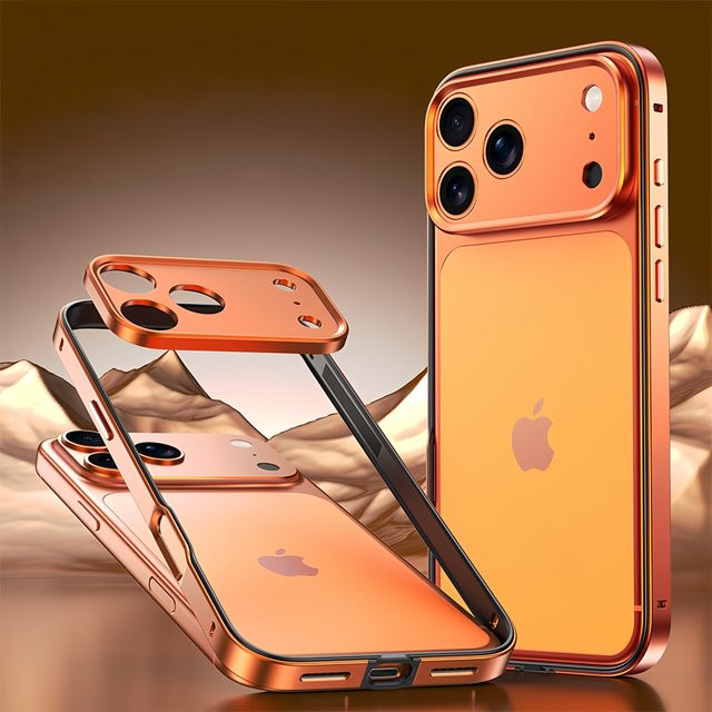 BeisFun Schutzhülle aus Aluminiumlegierung und Silikon für iPhone 17 Air 16 15 14 13 Pro Max Plus mit Metallkameraobjektiv-Schutz in Blau und Orange - Bild 1