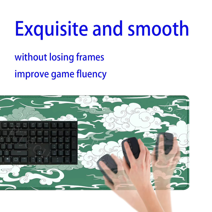 Riccu Gaming Mousepad Wolke Cartoon in Grün, rutschfeste Schreibtischunterlage XXL, B/T: 90 x 40 cm - Bild 3