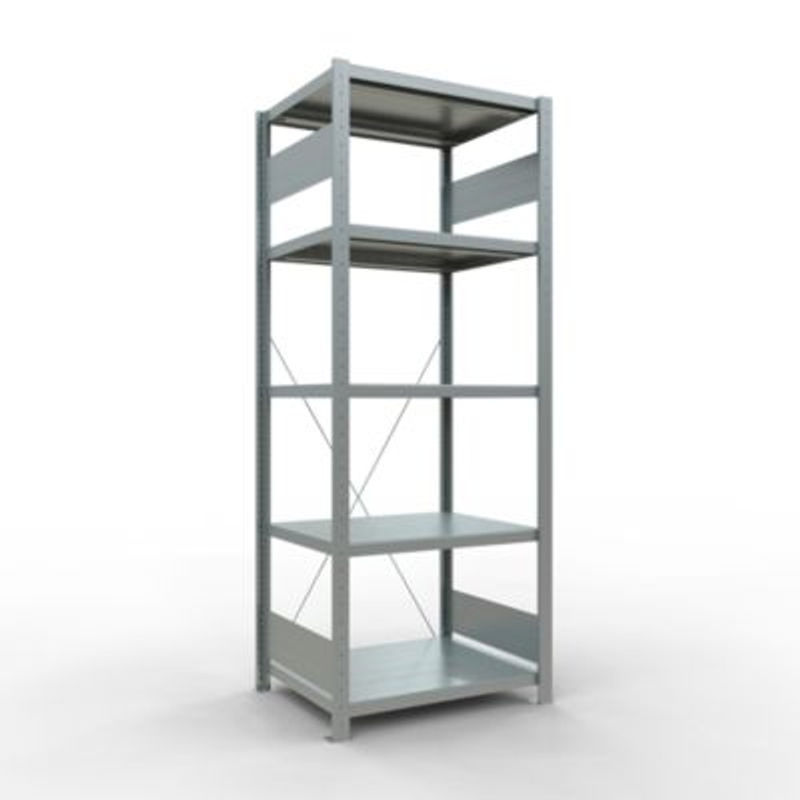 Schulte Lagertechnik Fachbodenregal Stecksystem MultiPlus250 Grundregal in Silbergrau, 5 Fachböden, Kreuzstrebe, B: 75 cm, T: 60 cm, H: 200 cm - Bild 2
