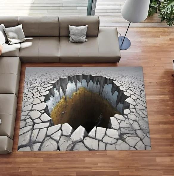 3D Vortex Illusions-Teppich von Lodestar, grauer abstrakter Bereichsteppich aus Polyester, B/T: 60 x 40 cm - Bild 1