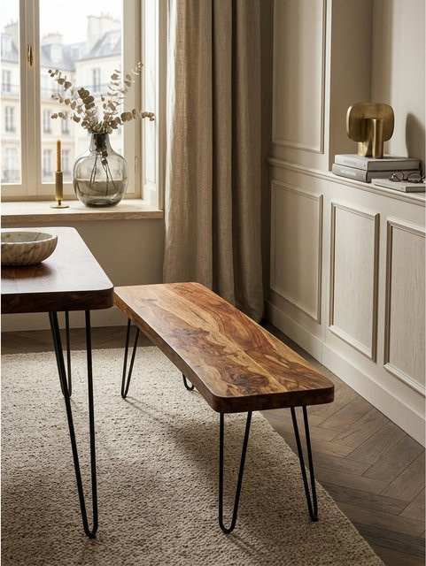 Esszimmerbank BAGLI von KADIMA DESIGN aus Massivholz im Landhausstil, Farbe Braun, B/T/H: 120 x 40 x 45 cm - Bild 1