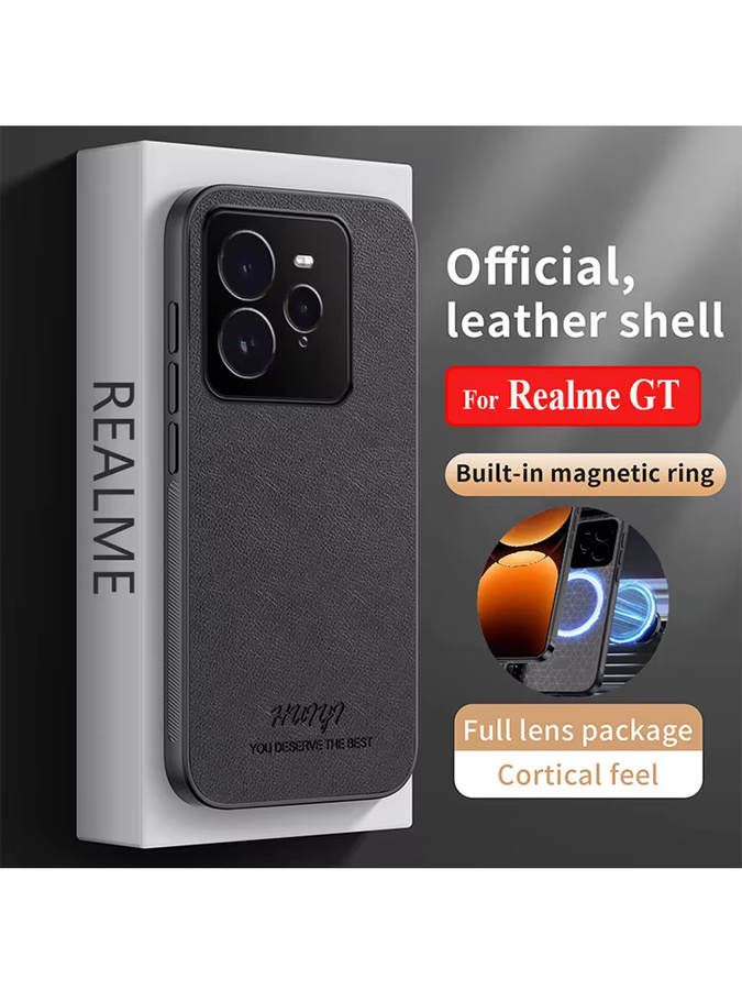 Matte Silikonhülle mit Litschi-Textur aus Leder für Realme GT7 Pro GT8 Pro GT 7T GT 6T GT6 GT7 Global in Schwarz - Bild 4