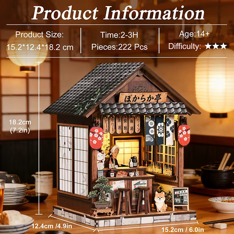 zuuton DIY Holz Puppenhaus Bausatz, Japanische Izakaya Bar, mit LED Licht, ab 14 Jahren - Bild 6
