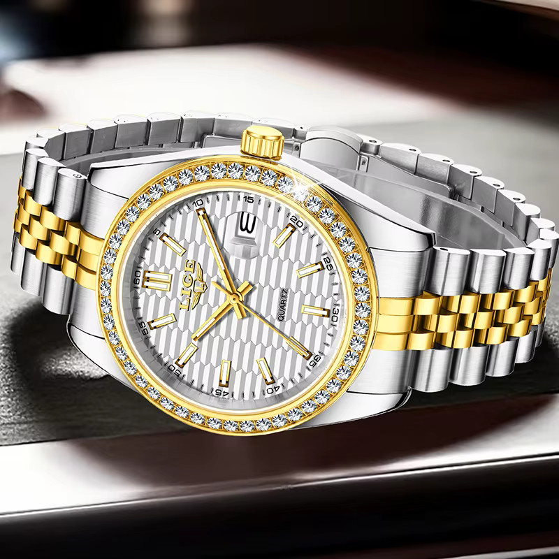LIGE Armbanduhr Quarz, Edelstahl, Silber, Blau, Diamantbesetzt, Damen - Bild 2