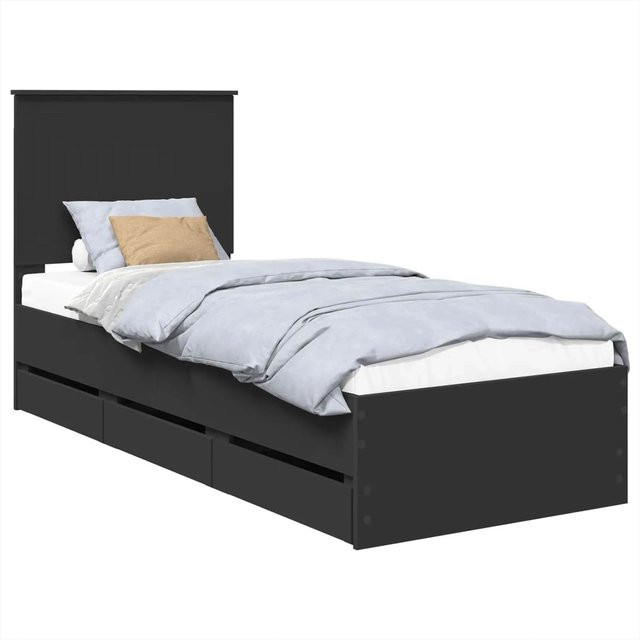 vidaXL Bettrahmen mit Schubladen in Schwarz, minimalistisches Design aus Holzwerkstoff, B/T/H: 75 x 190 cm - Bild 1